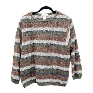 Vintage Dressbarn Woman Silk Woven Striped Green Sweater Size 14/16 XL